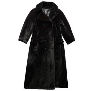 Borgazia Vintage Plush Black Faux Fur Full Length Coat